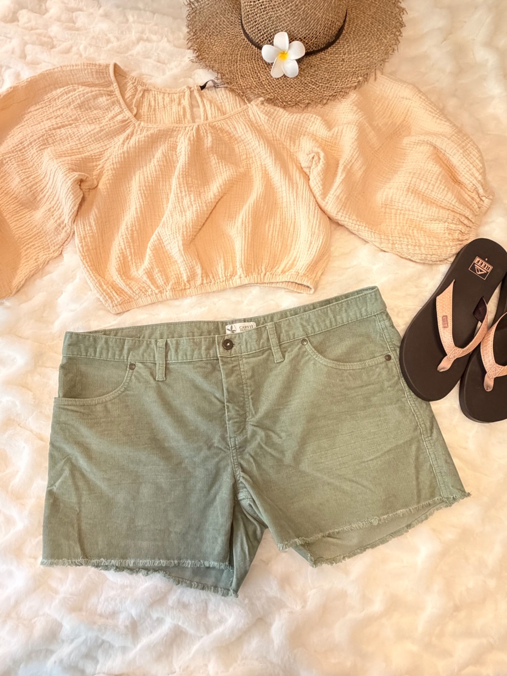 Carve Designs Light Olive Green corduroy shorts 4 inch inseam Size 14